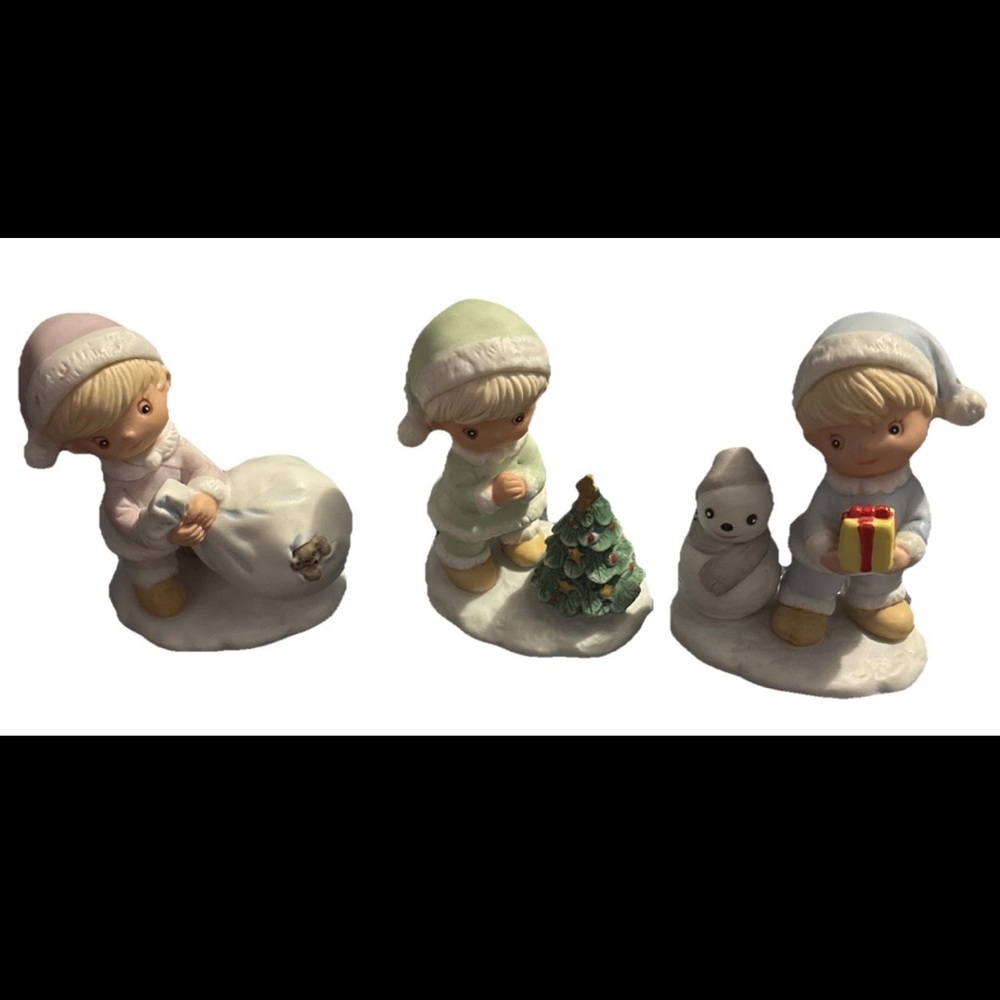 Vintage Homco Set of 3 Christmas Figurines Santa Snow Children Hand Painted